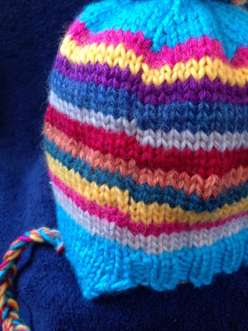 Rainbow Pippi Hat | free ear flap hat pattern from Alaska Knit Nat