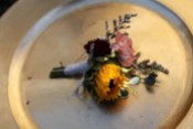 rustic fall wedding boutonniere made with mini carnation, burgundy button mum, mini sunflower, eucalyptus and limonium | Designed by Natasha Price of Alaskaknitnat.com
